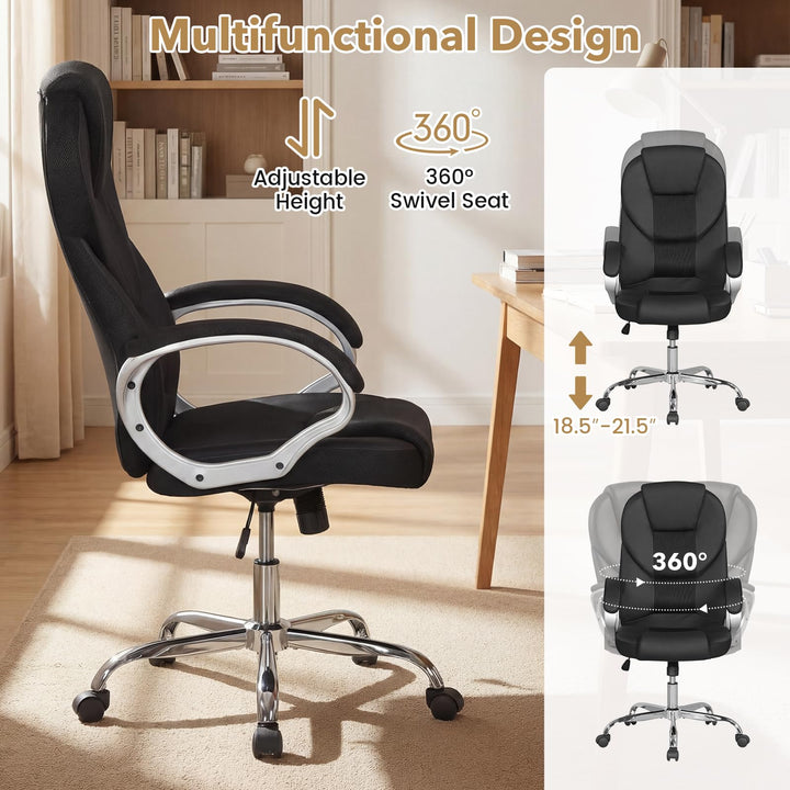 Giantex Leather Office Chair | Ergonomic Mesh Executive Chair with Padded Armrests &amp; Rocking Backrest