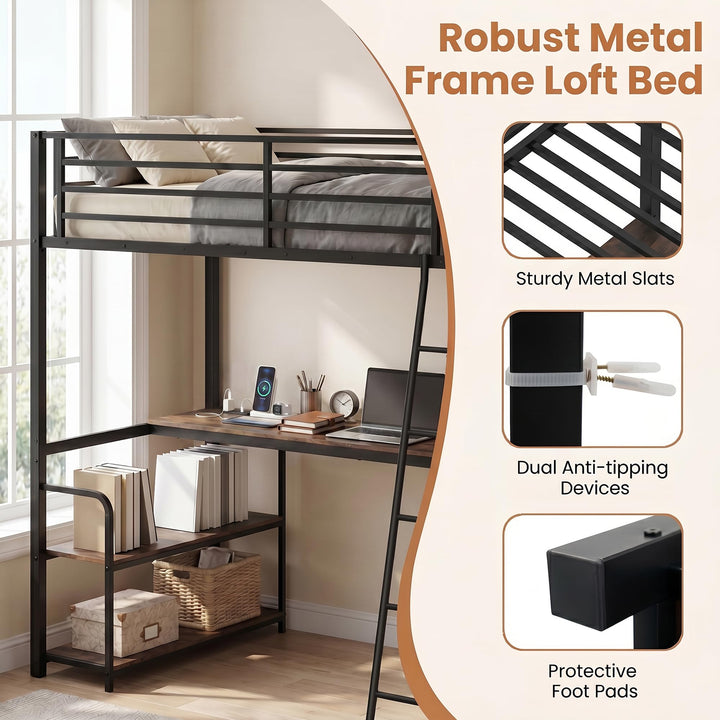 Giantex Twin Loft Bed with Desk &amp; Charging Station