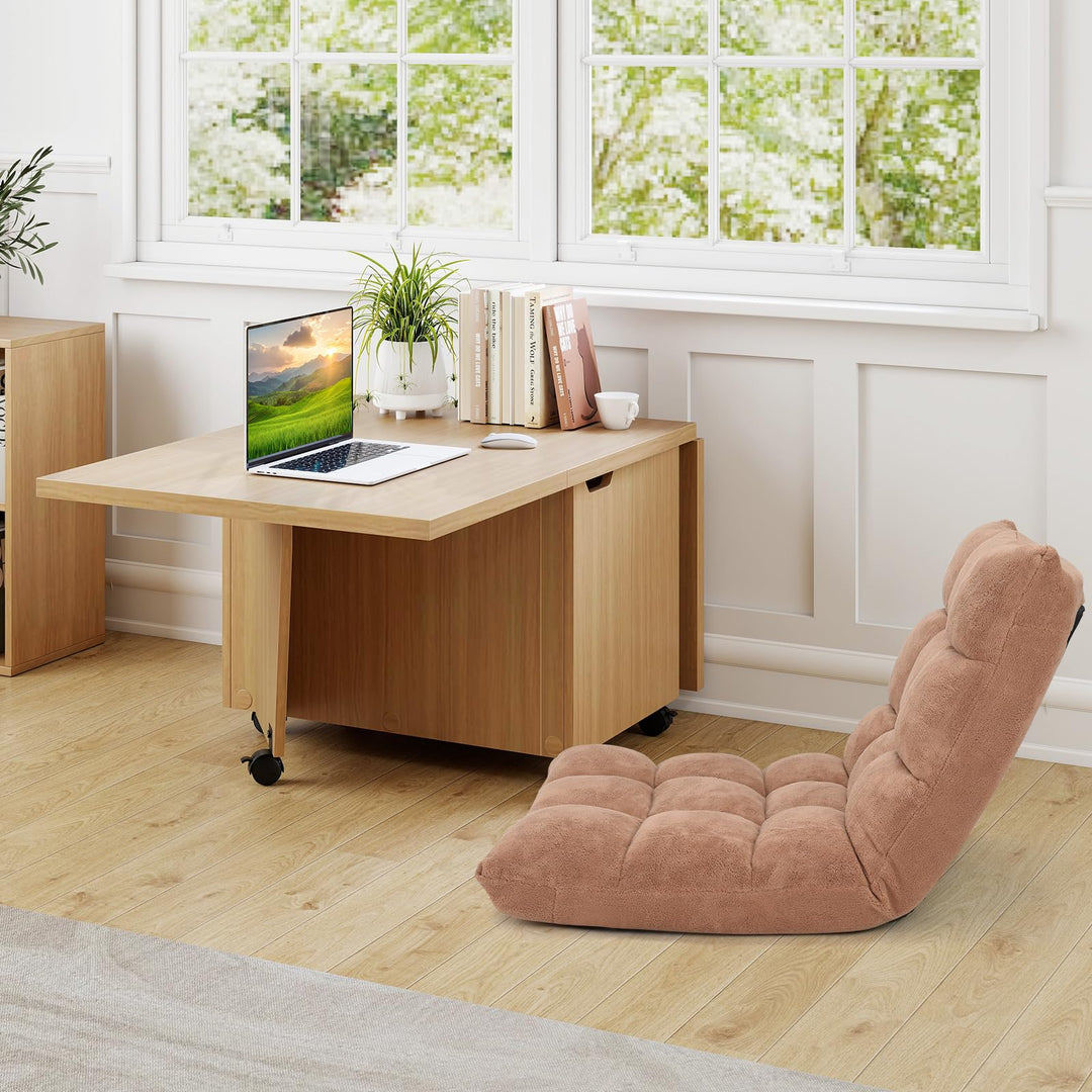 Giantex Folding Coffee Table 48 Inch Drop Leaf Extendable Center Table with Storage Cabinet & Wheels