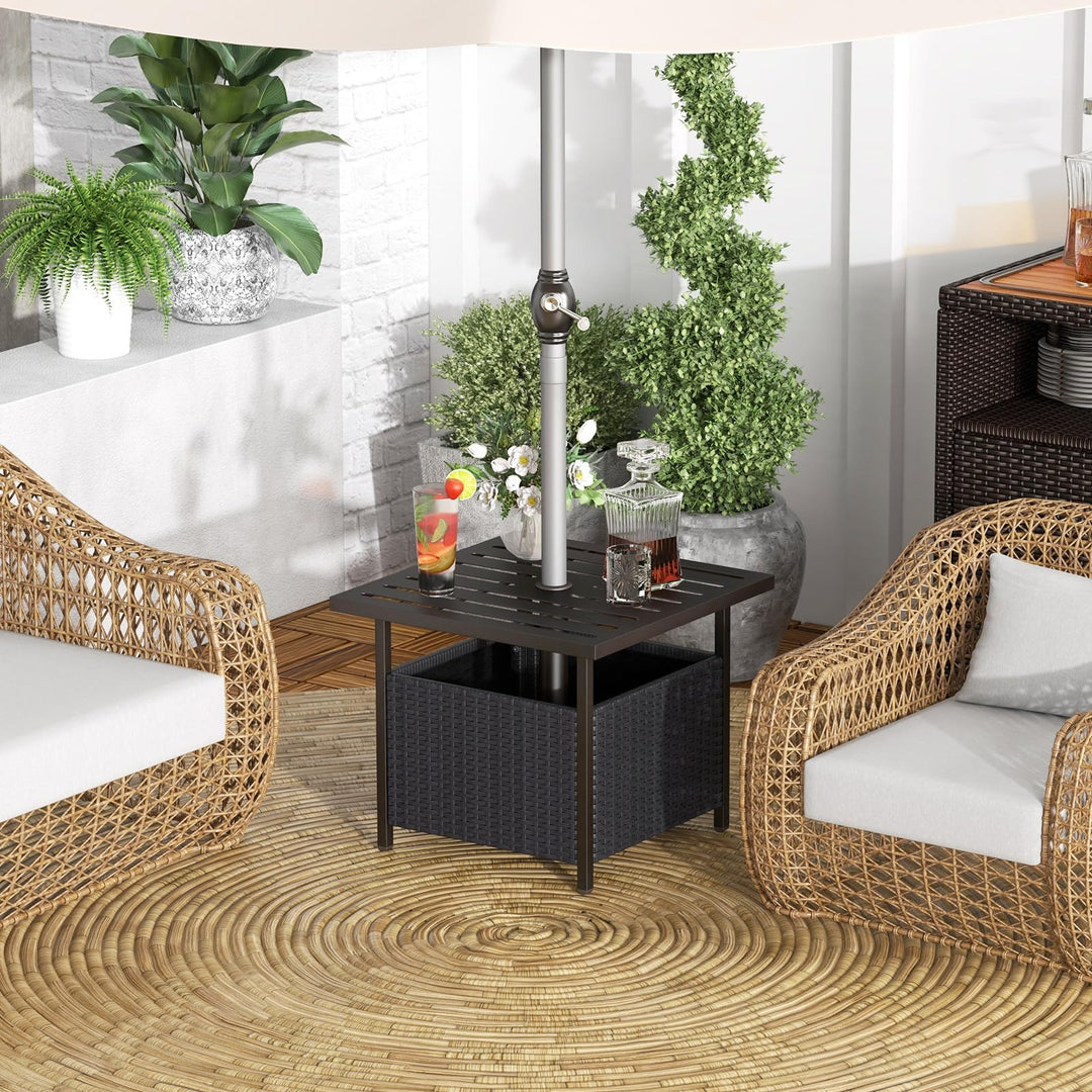 Giantex Patio Rattan Wicker Umbrella Side Table