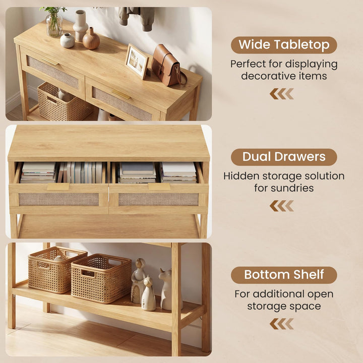 Giantex 40" Rattan Console Table with Storage for Foyer Hallway Entrance