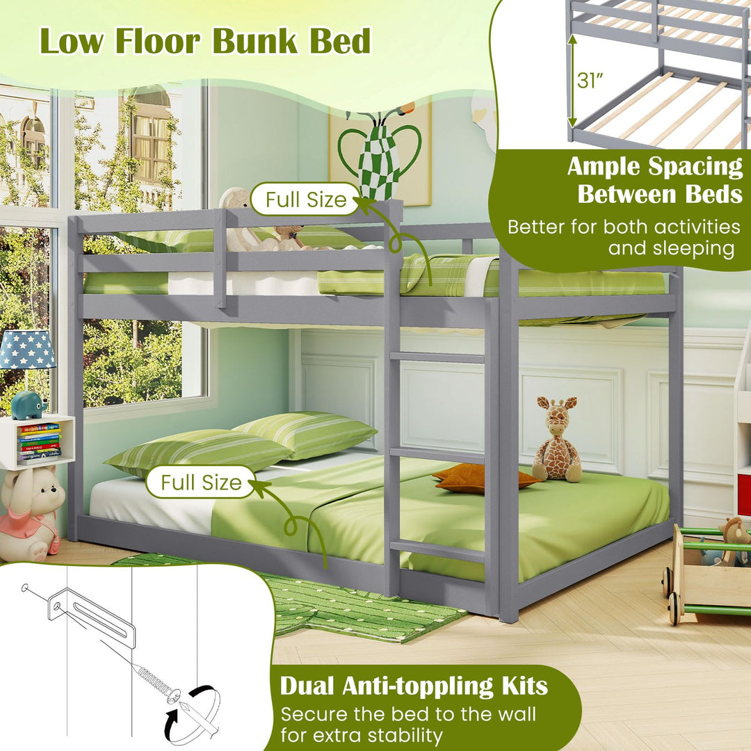 Giantex Full Over Full Bunk Bed Solid Wood Kids Bunk Bed with Full-Length Guardrails