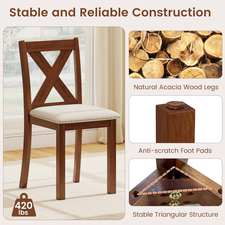 Giantex Wooden Dining Chair Set of 2/4 with Padded Seat and Curved Back