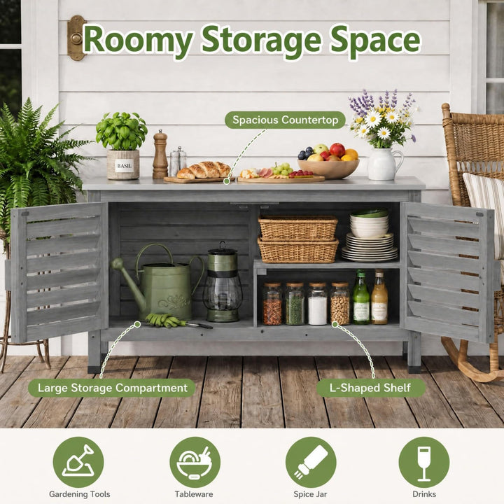 Giantex 2-Door Fir Wood Outdoor Cabinet with Stainless Steel Countertop