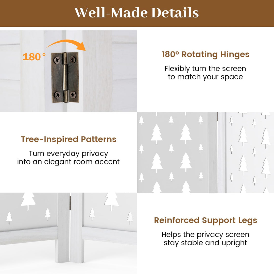 GIANTEX 4 Panel Folding Room Divider with Louvered Slats &amp; Pine Tree Cutout
