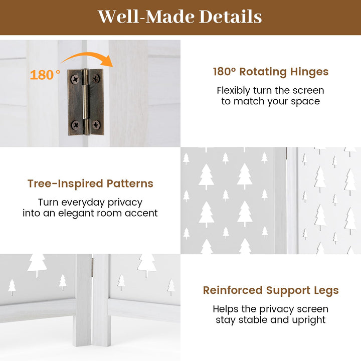 GIANTEX 4 Panel Folding Room Divider with Louvered Slats &amp; Pine Tree Cutout