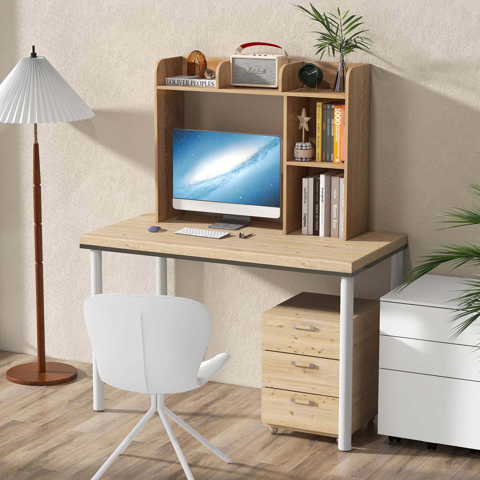 Giantex Desktop Bookshelf, Wood Desk Hutch Organizer for 27 Inch Computer Monitor