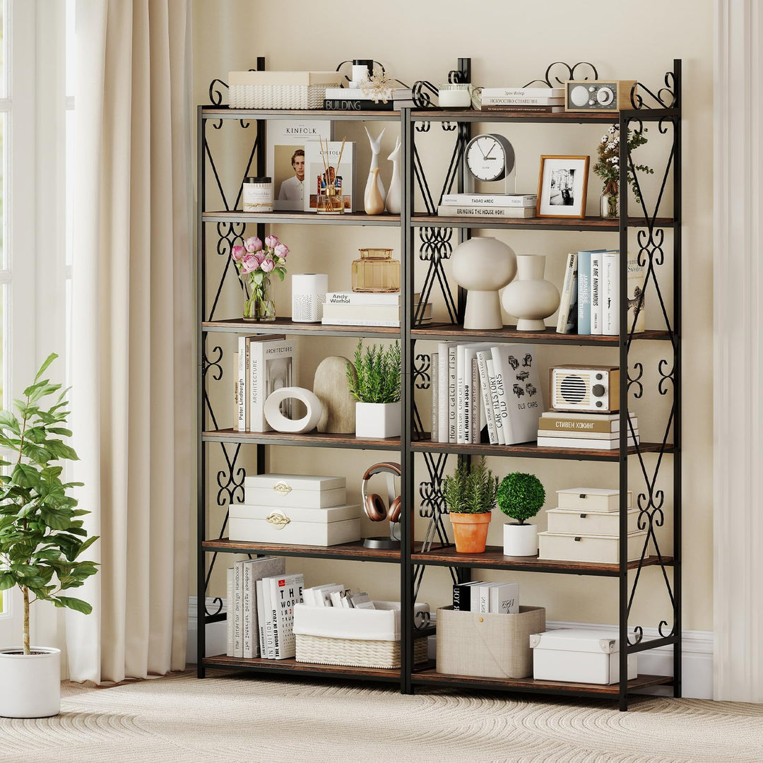 Giantex 6-Tier Bookshelf Industrial Bookcase with 2 Anti-Tipping Kits and Metal Frame
