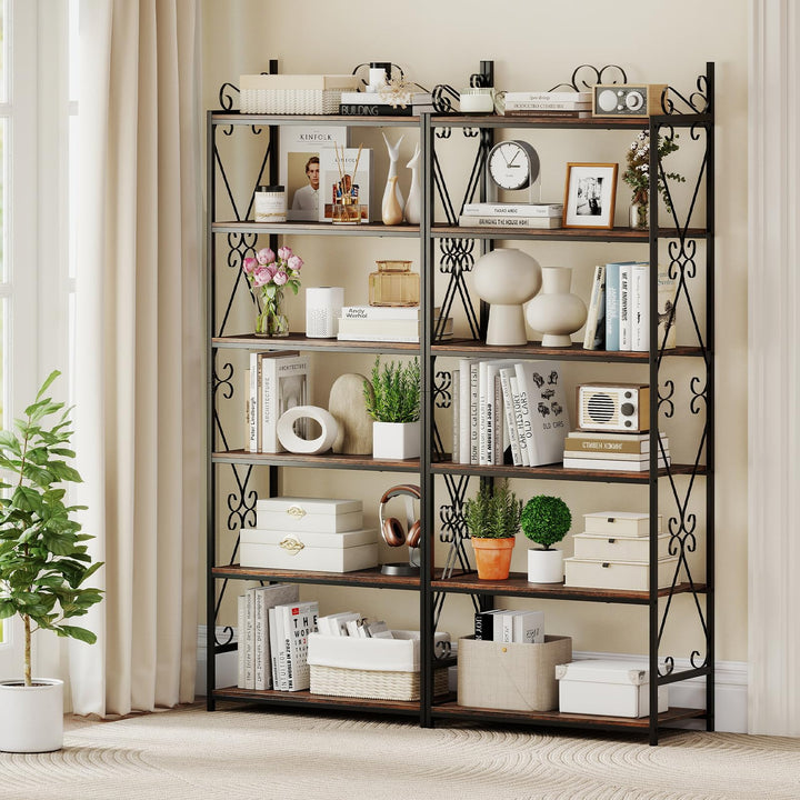 Giantex 6-Tier Bookshelf Industrial Bookcase with 2 Anti-Tipping Kits and Metal Frame