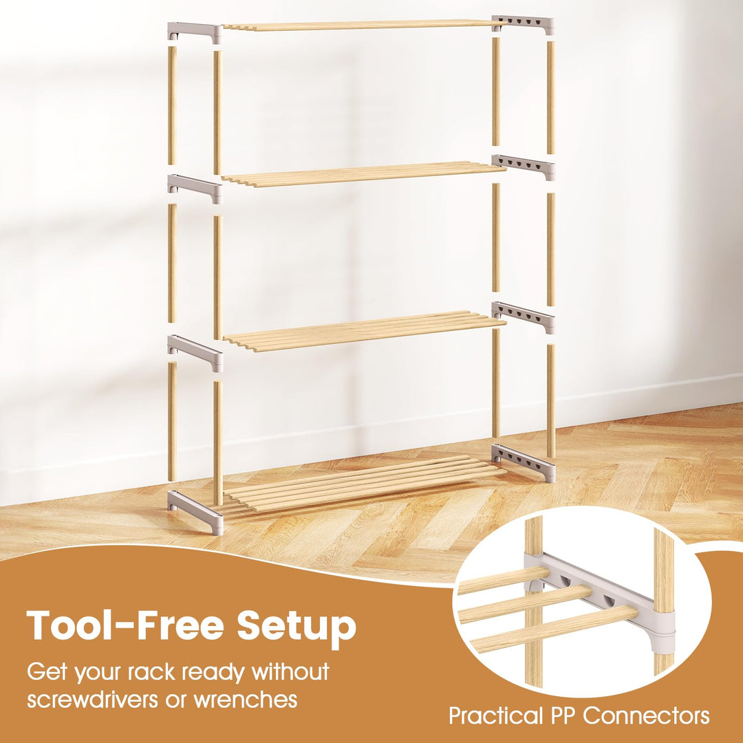 Giantex 3/4-Tier Solid Wood Shoe Rack with Slatted Open Shelves