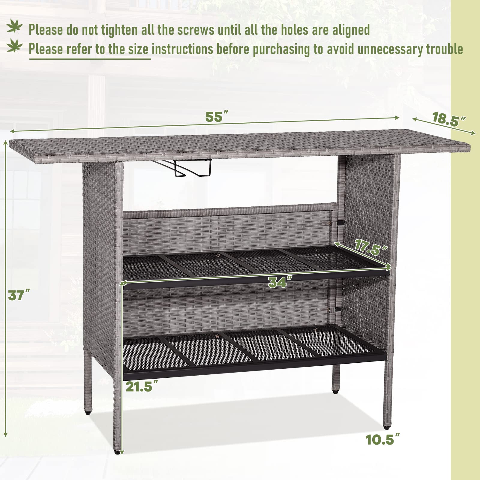 Giantex Outdoor Patio Wicker Bar Table