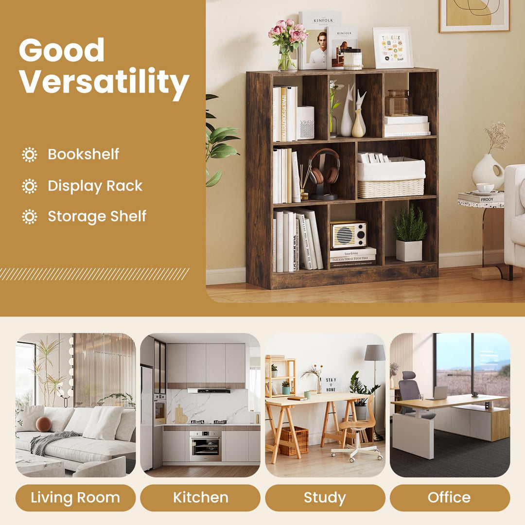 GIANTEX 8-Cube Bookcase Wooden Decorative Cubby Storage Organizer with Anti-Toppling Kits