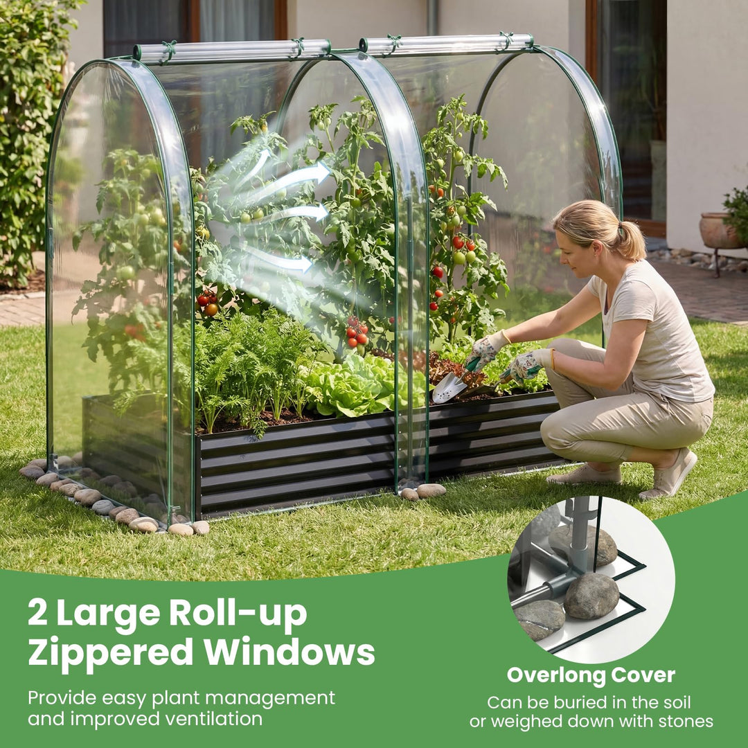 Giantex 6x3x1 FT Galvanized Raised Garden Bed with Greenhouse Cover