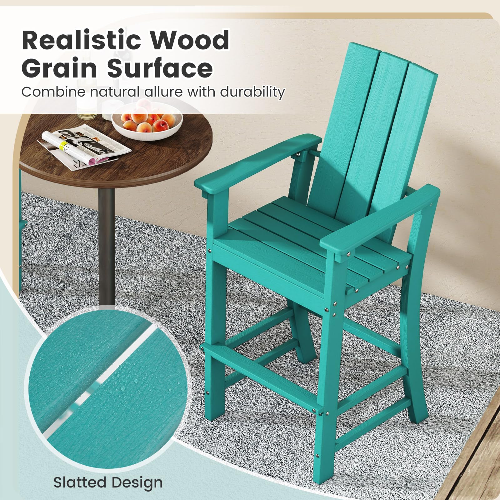 Giantex 52” Tall Adirondack Chair, HDPE Outdoor Bar Stool with Ergonomic Backrest
