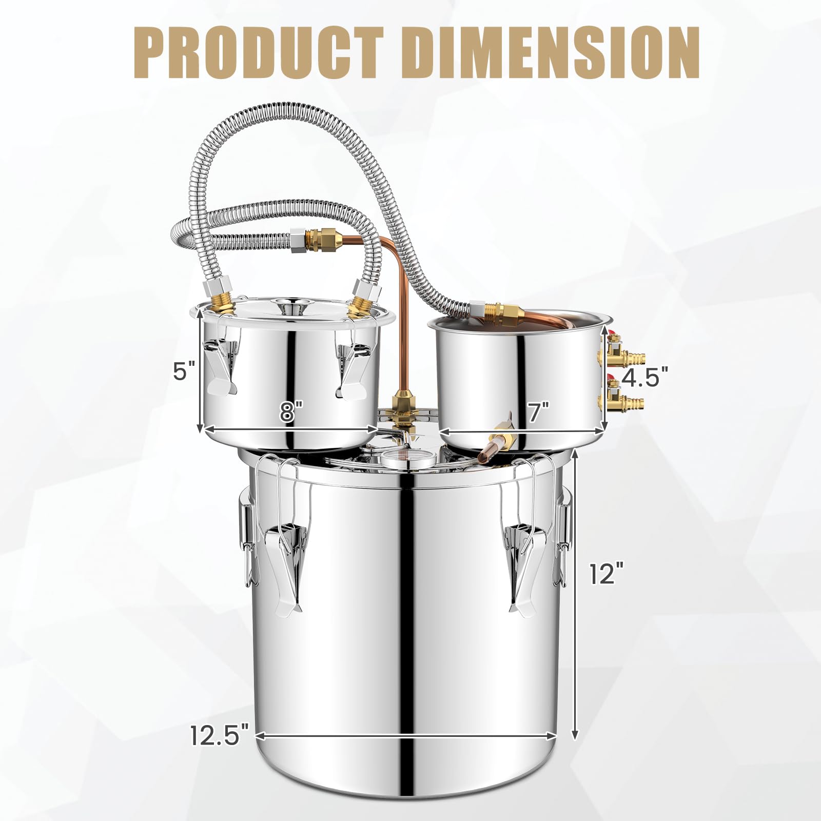 Giantex 5 or 10 Gal Alcohol Still, 3 Pots Stainless Steel Water, Alcohol, Oil Distiller Kit with Built-in Thermometer