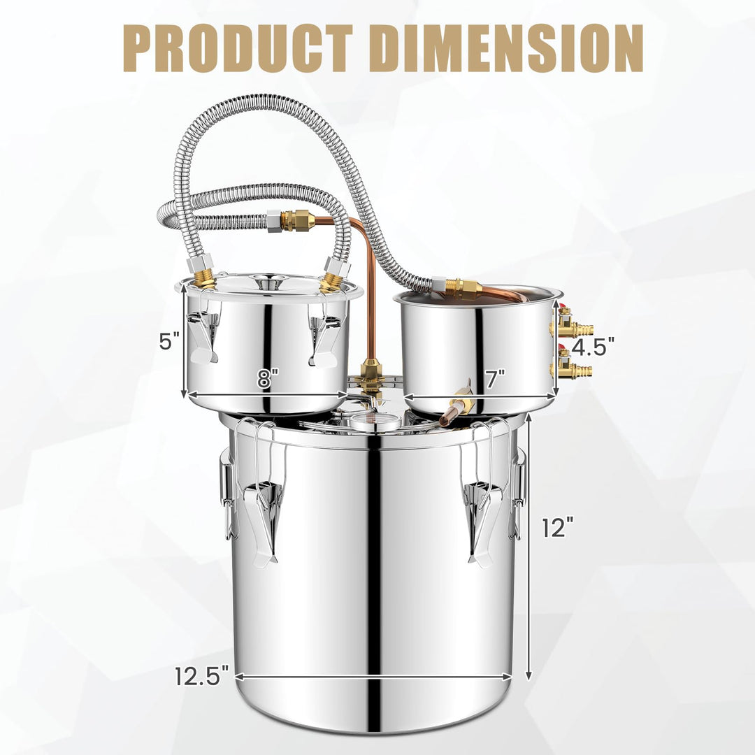 Giantex 5 or 10 Gal Alcohol Still, 3 Pots Stainless Steel Water, Alcohol, Oil Distiller Kit with Built-in Thermometer