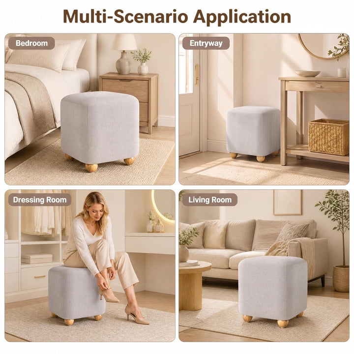 GIANTEX Linen Fabric Square Storage Ottoman with Solid Wood Legs