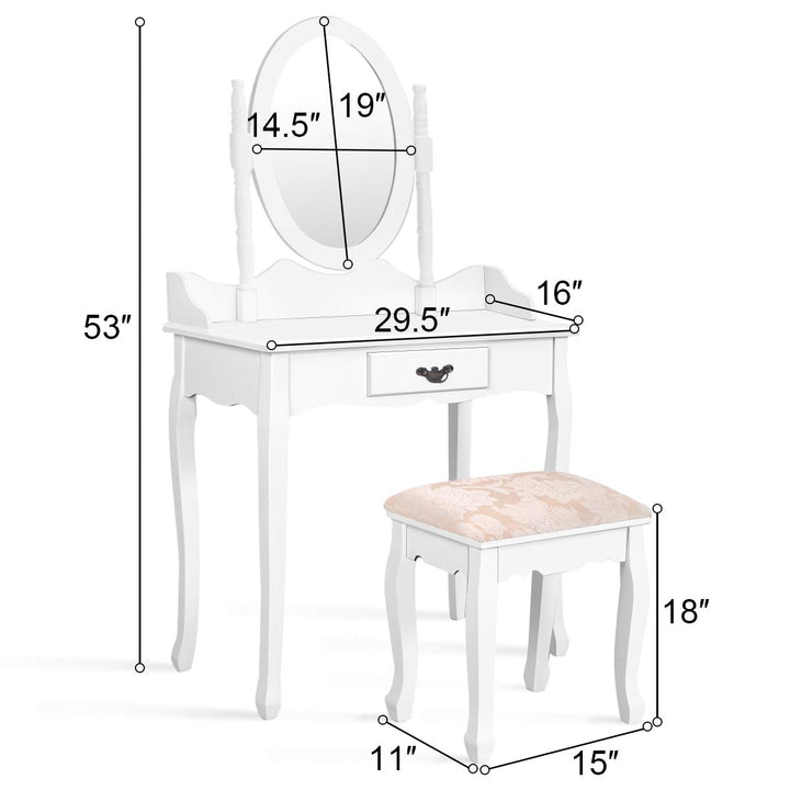 Giantex Bathroom Vanity Table Set w/Mirror Cushioned Stool Makeup Dressing Table Set