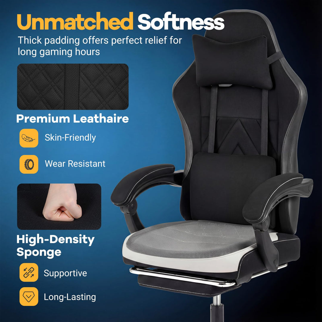 Giantex Gaming Chair Height Adjustable Computer Chair with Headrest Lumbar Support Linkage Armrests