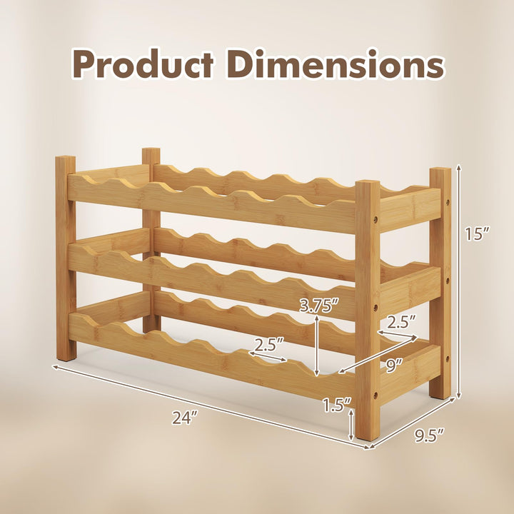 Giantex Bamboo Wine Rack, 3 Tier 18 Bottle Wine Storage Cabinet Shelf, Small Wine Rack Bottle Organizer Freestanding Counter