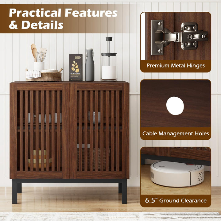 Giantex Sideboard Buffet Cabinet | 32" Farmhouse Coffee Bar with Slatted Doors