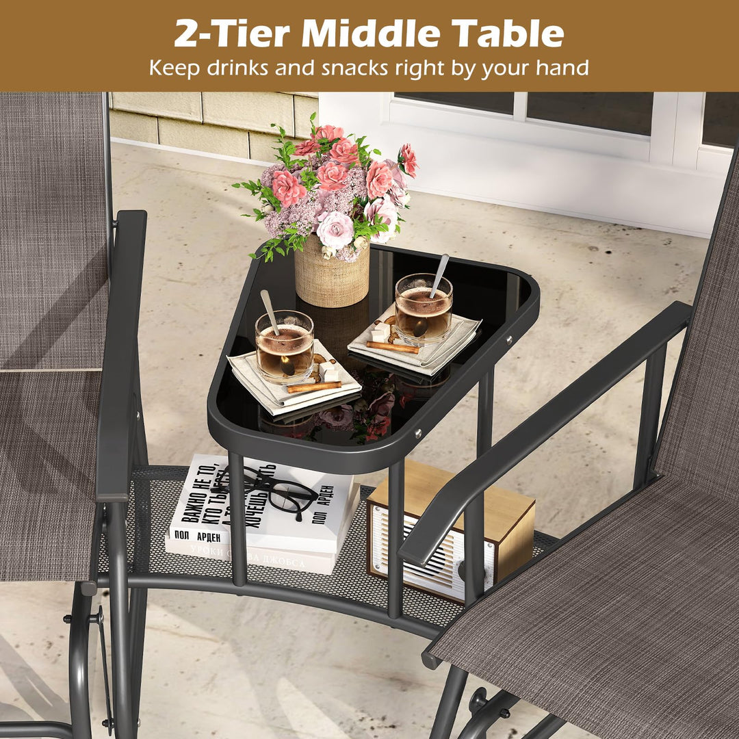Giantex Outdoor Glider Chairs with Table &amp; Umbrella Hole