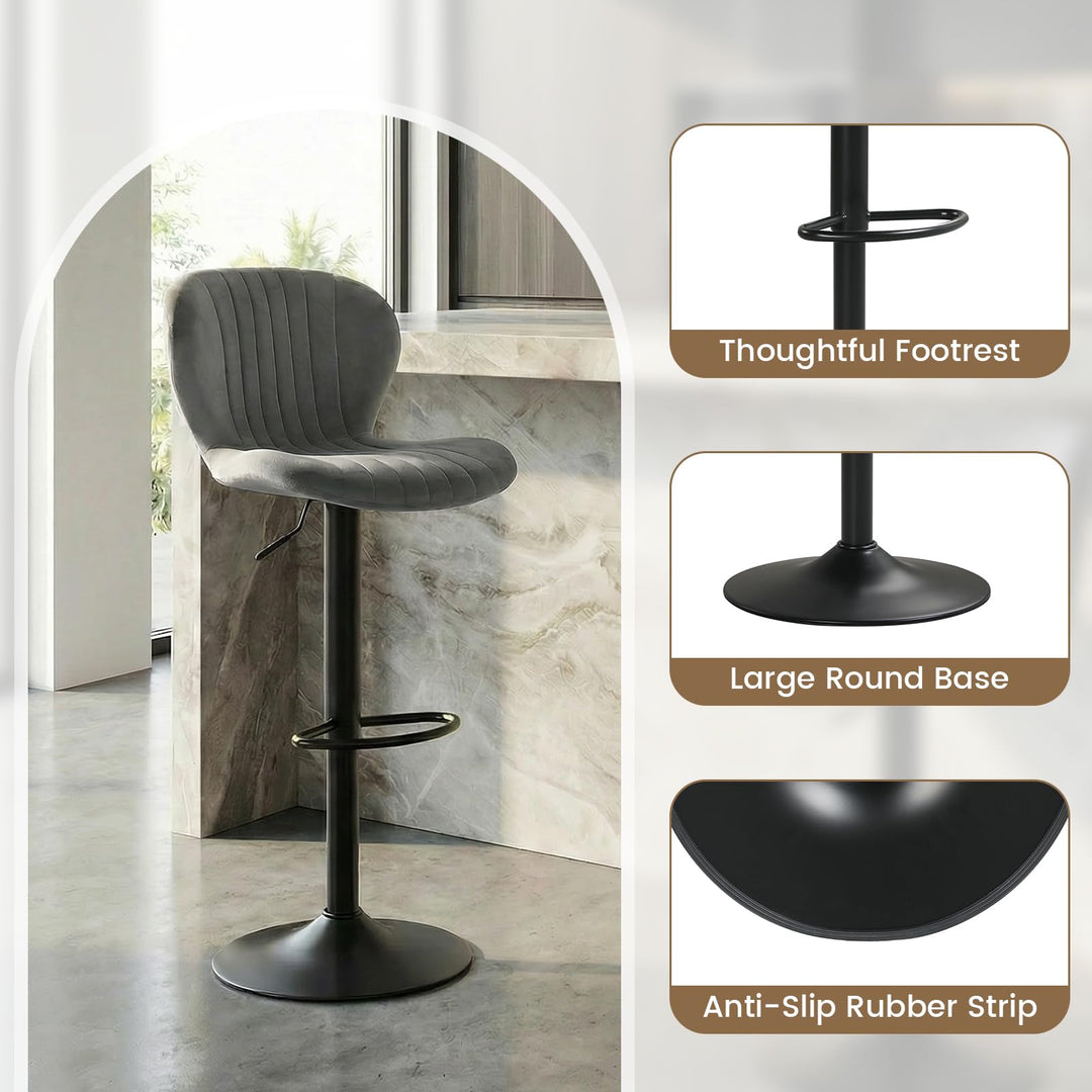 Giantex Bar Stools Set of 2/4 | Adjustable Counter Height Chairs with Velvet Upholstered Backrests