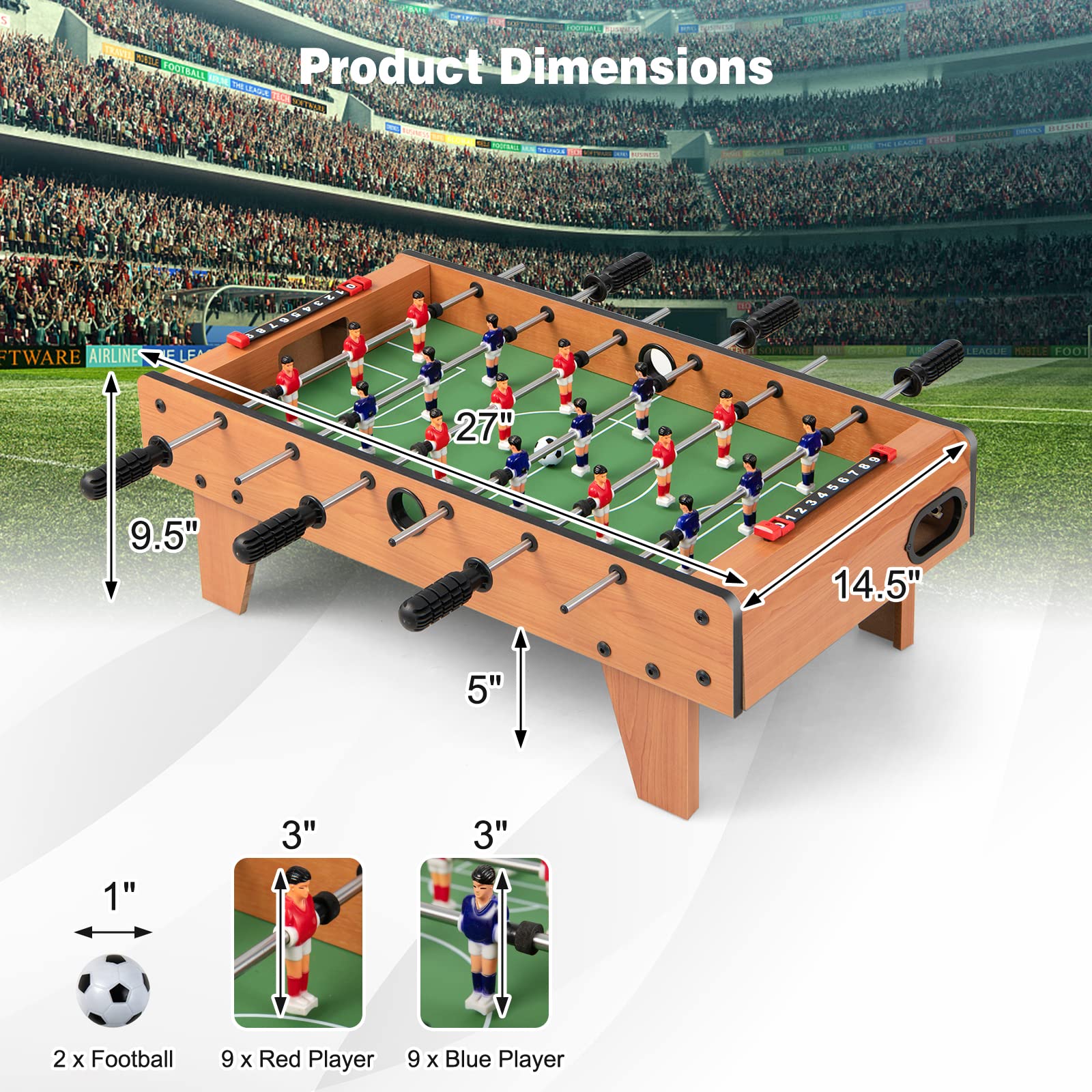 Giantex 27" Foosball Table, Easily Assemble Wooden Soccer Game Table Top w/ Footballs