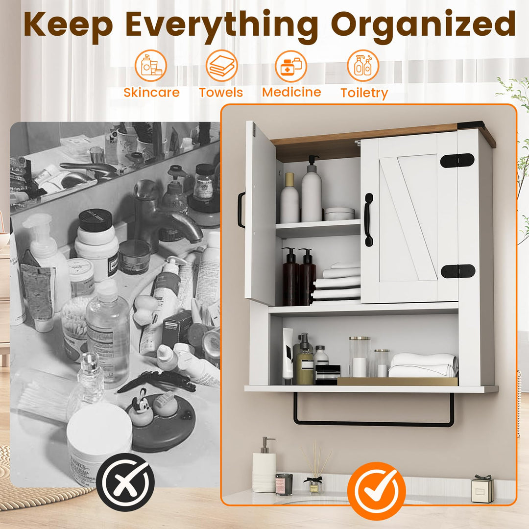 Giantex Above Toilet Bathroom Wall Cabinet with Towel Bar