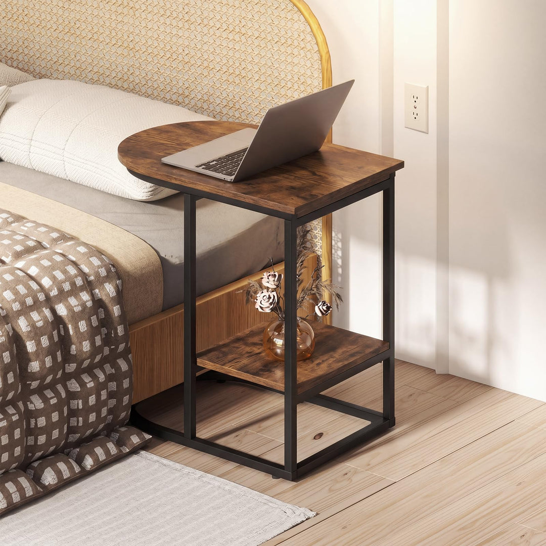 Giantex C Shaped End Table with Industrial Wood Tabletop (1/2)
