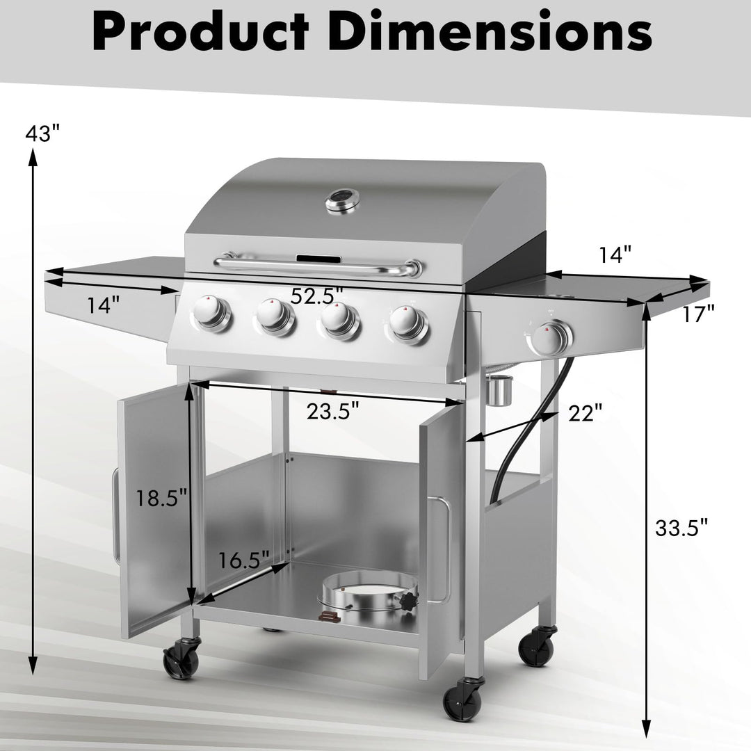 Giantex 4-Burner Propane Gas Grill with Side Burner Stainless Steel Outdoor BBQ Grill