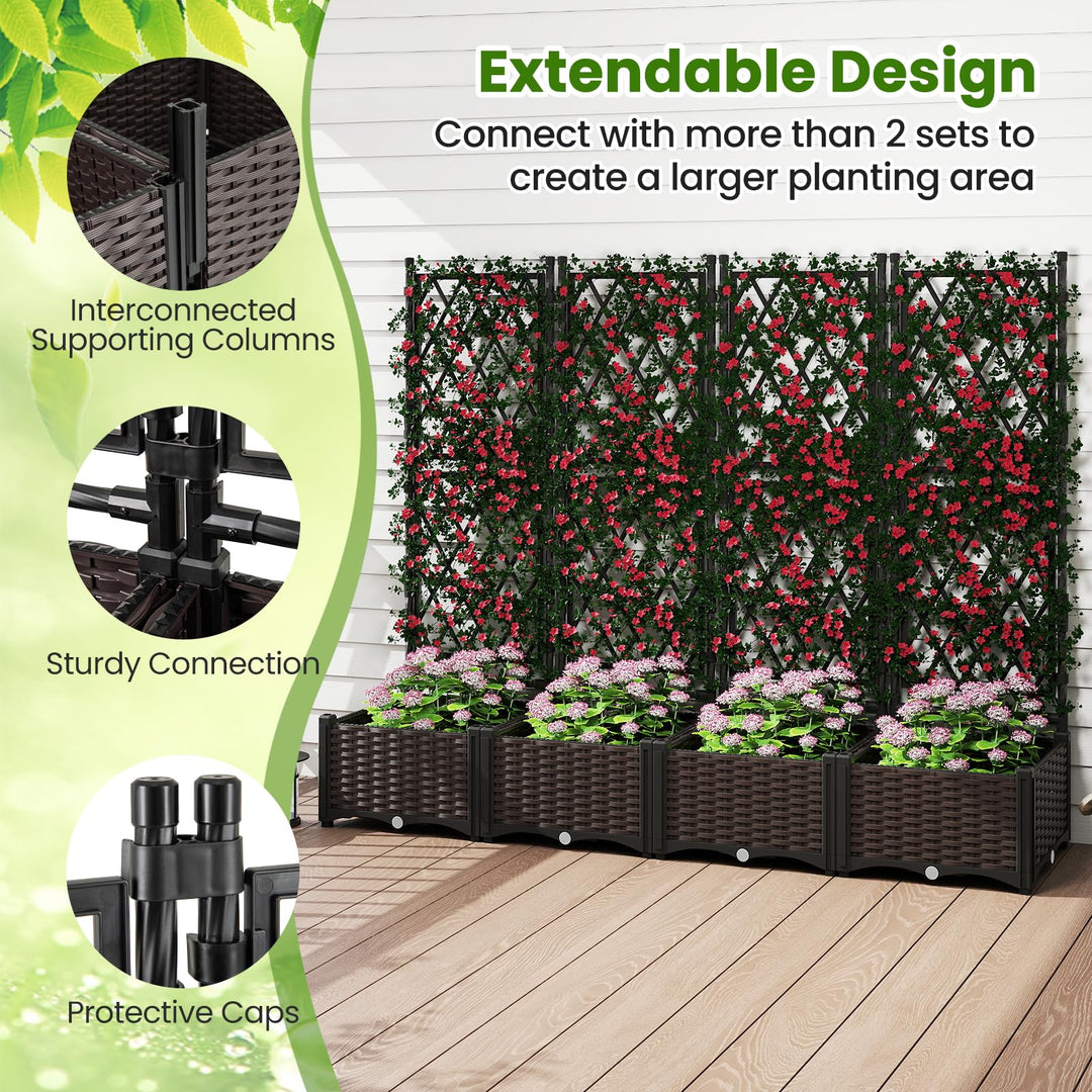 Giantex Raised Garden Bed with Lattice Trellis Self-Watering Planter Box（32"LX16"WX50"H）