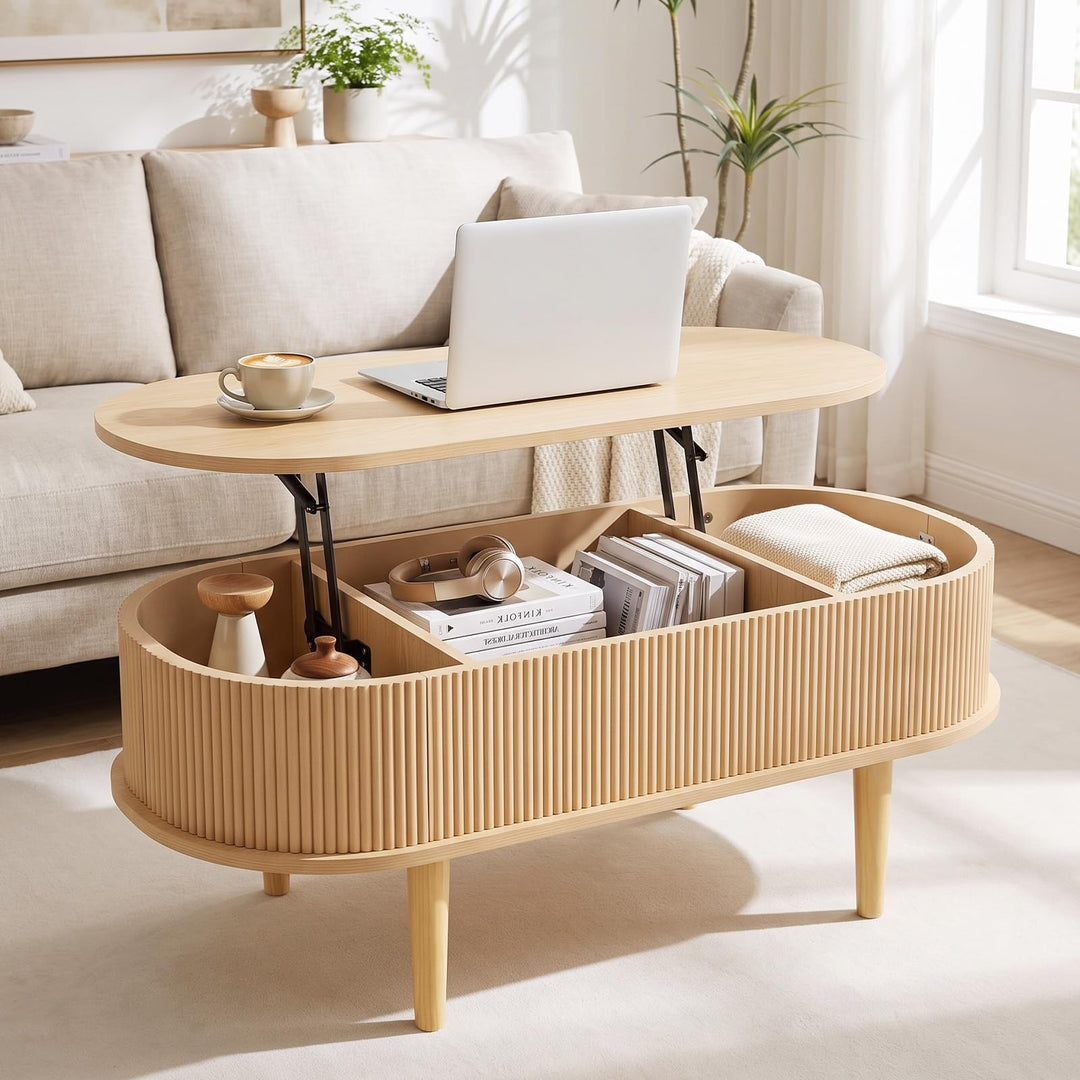 GIANTEX 39.5" Oval Lift Top Coffee Table with Storage