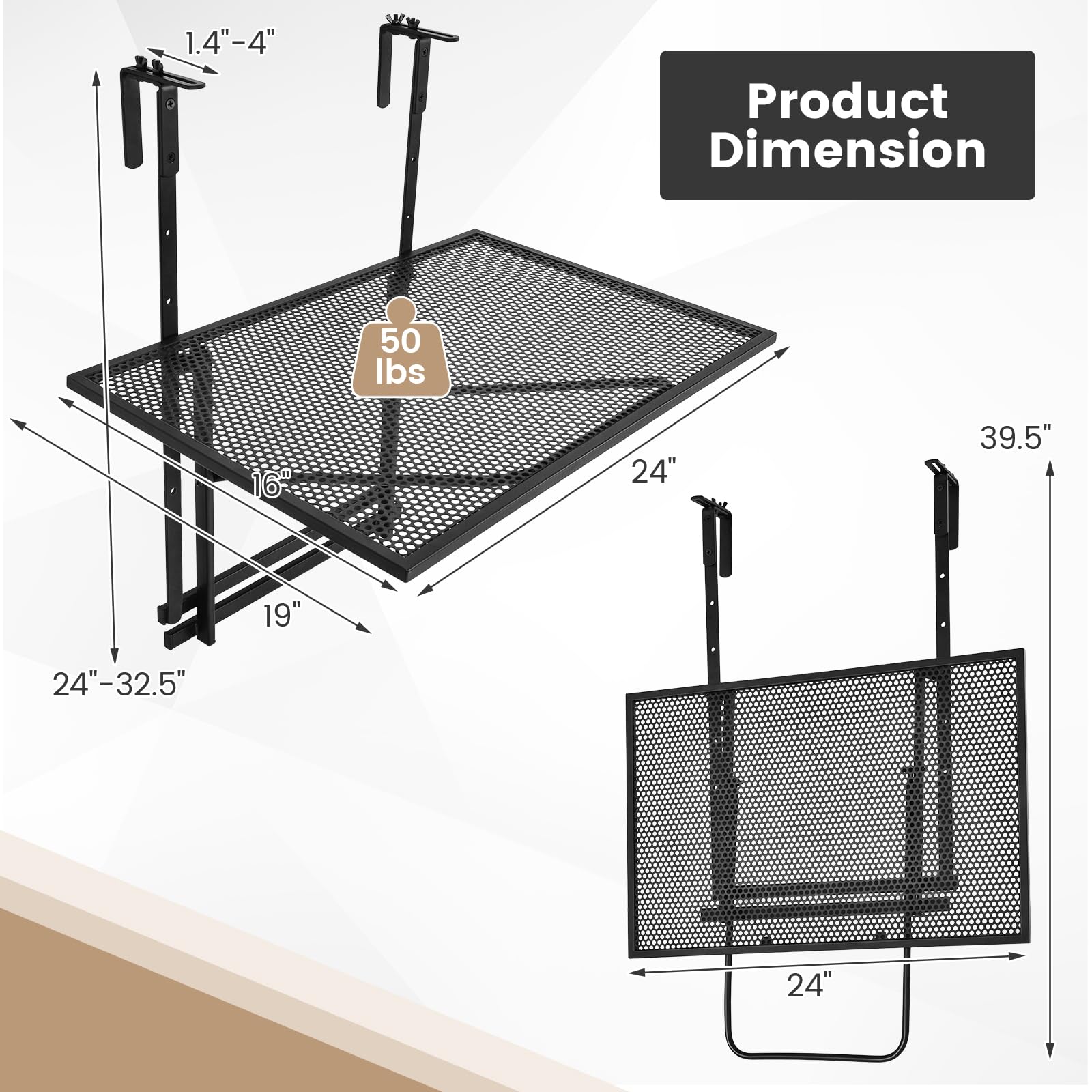 Giantex Outdoor Folding Hanging Table - Balcony Railing Table