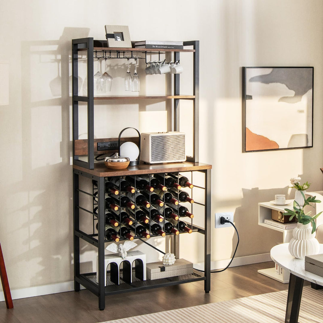 Giantex Bakers Rack with Storage Hutch, Power Outlet & USB Port, Coffee Bar 24-Bottle Wine Rack & Glass Holder