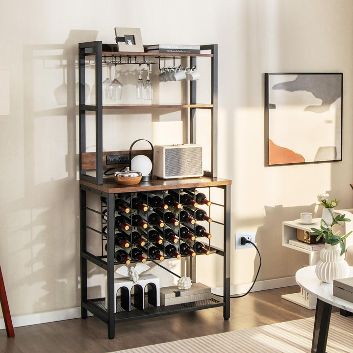 Giantex Bakers Rack with Storage Hutch, Power Outlet & USB Port, Coffee Bar 24-Bottle Wine Rack & Glass Holder