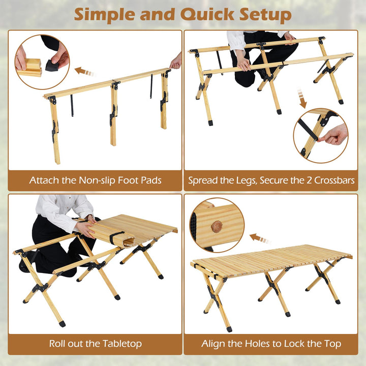 Giantex Portable Roll-Up Pine Wood Picnic Table with Carry Bag (48" L x 24" W x 18" H)