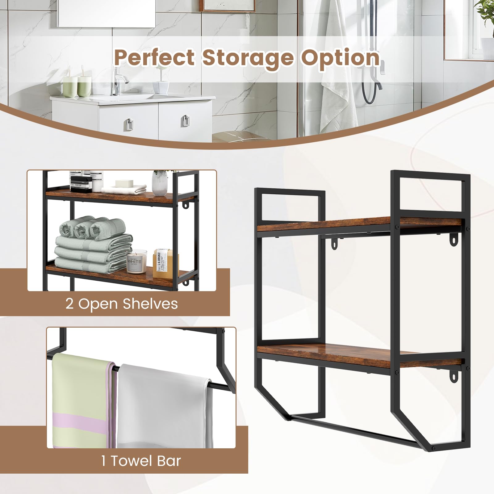 Giantex Wall Mounted Bathroom Shelves with Towel Bar