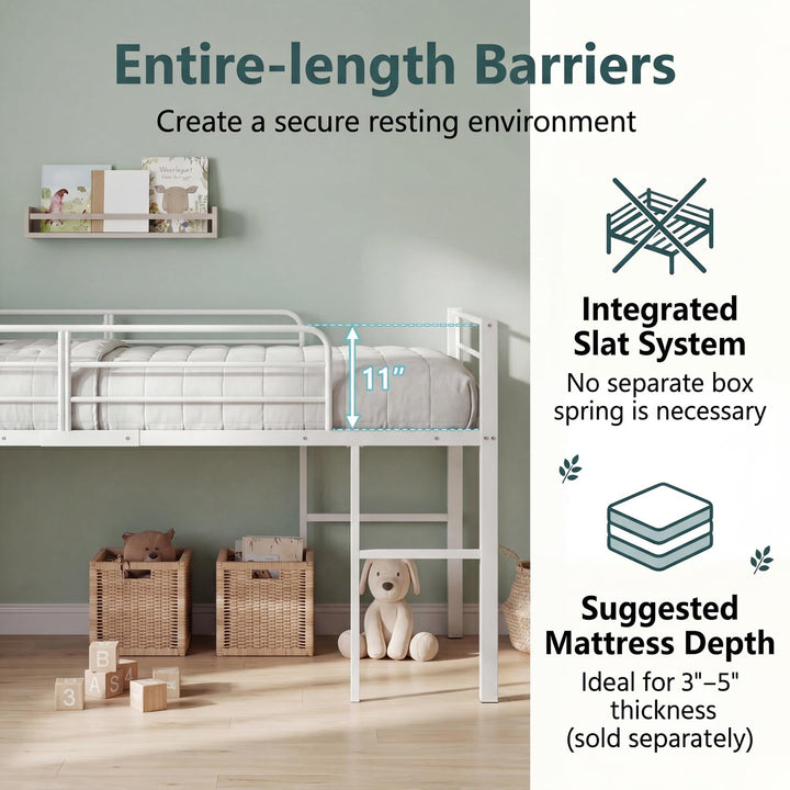 GIANTEX Twin Low Loft Bed | Metal Bed Frame with 21.5" H Under-Bed Space