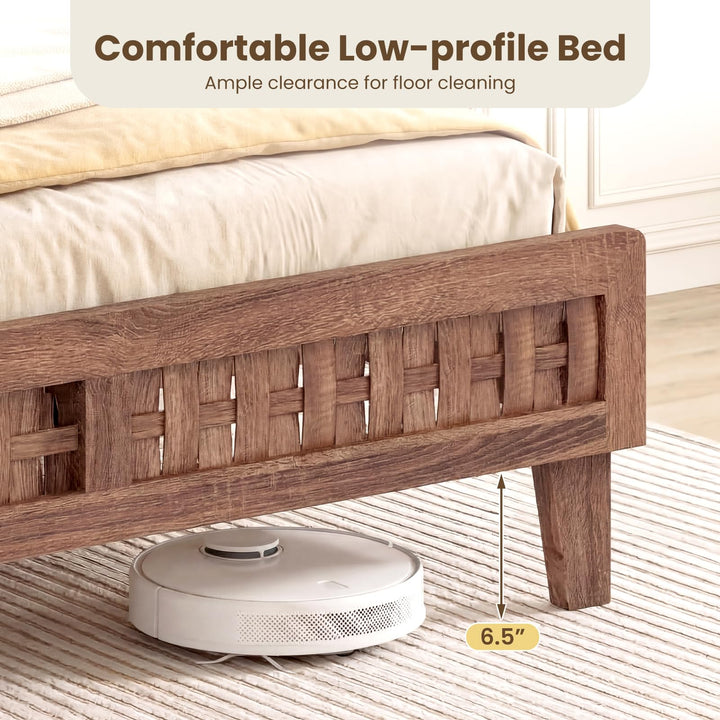 Giantex Wood Bed Frame with Woven Headboard (Full/Twin/Queen)