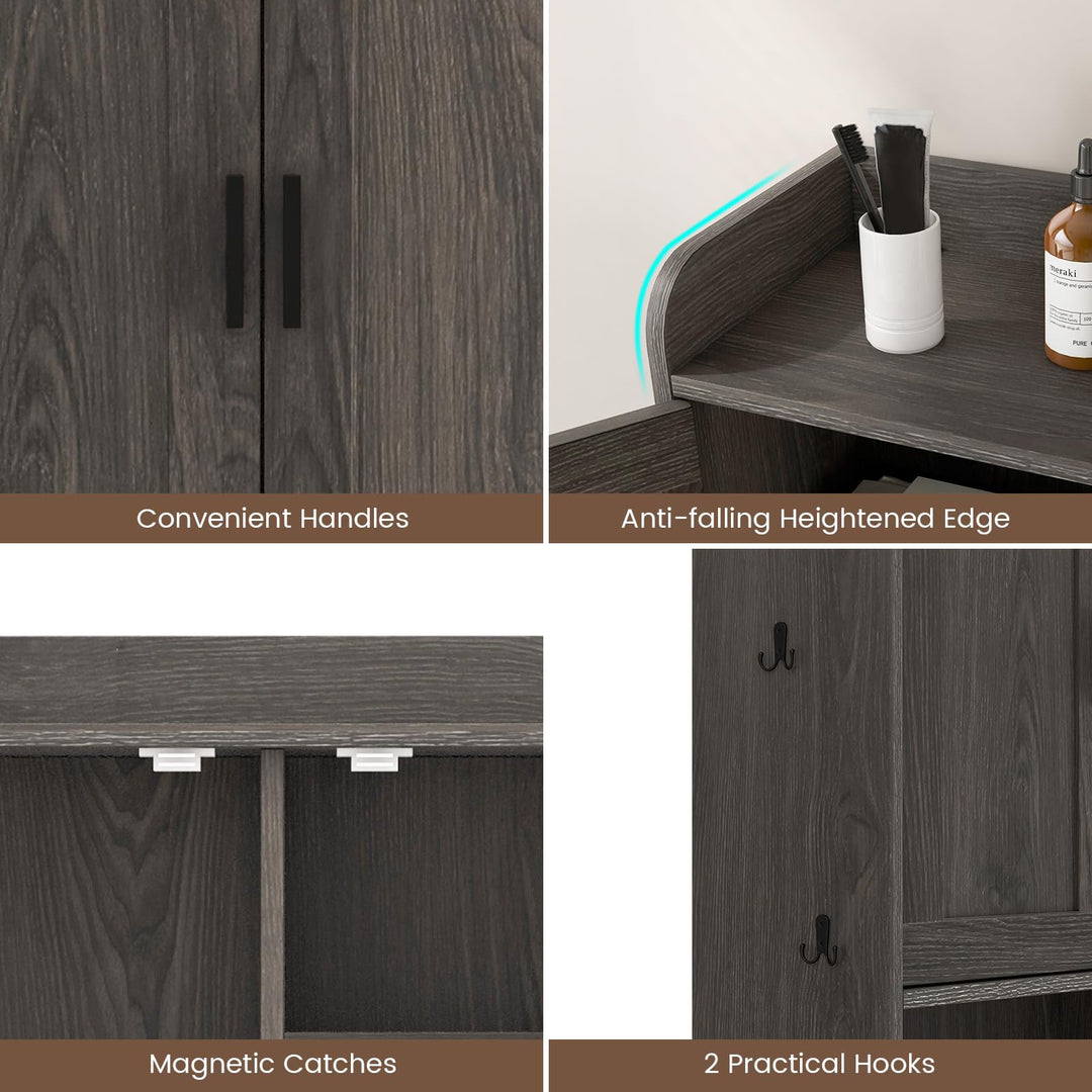 Giantex Over The Toilet Storage Cabinet, Industrial Bathroom Organizer w/Trapezoid Metal Frame