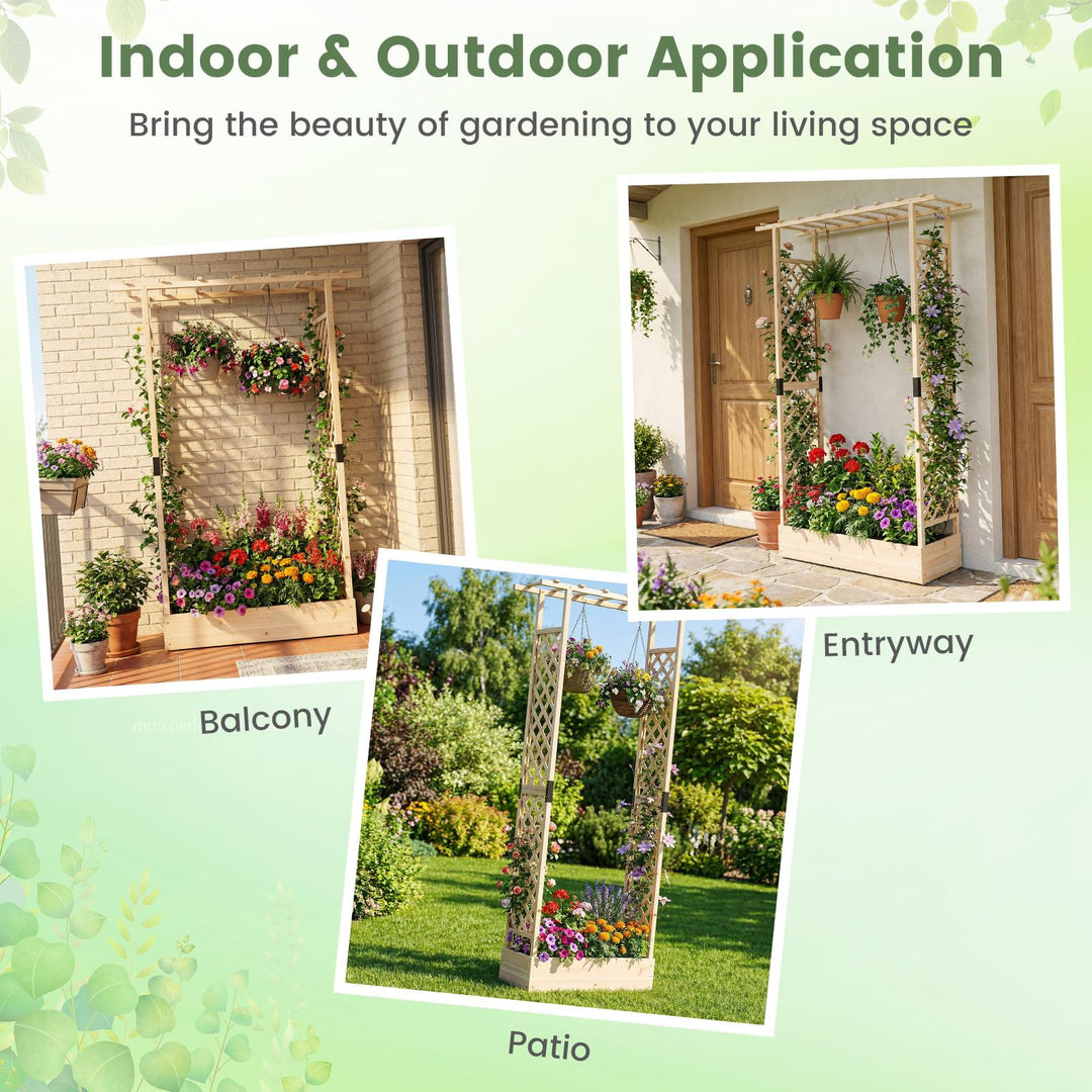Giantex Wooden Raised Garden Bed with Trellis & Hanging Roof