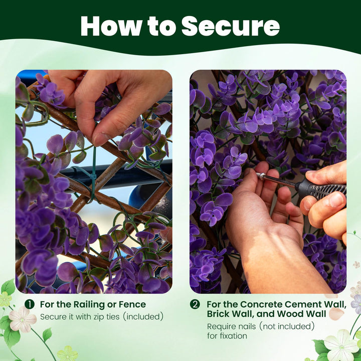 Giantex Expandable Fence Privacy Screen - Decorative Faux Purple Eucalyptus Fencing Panel for Balcony