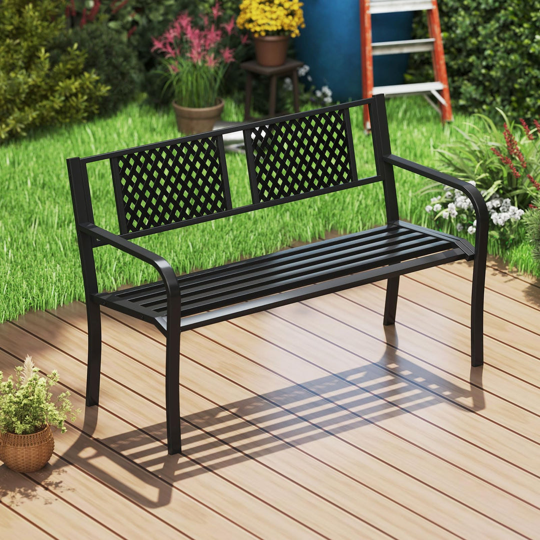 Giantex Metal Outdoor Bench Slatted Seat for 2-3 Persons (50"×23"×32")
