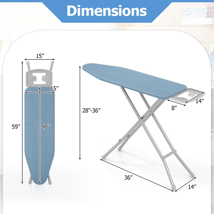 Giantex Full Size Ironing Board with Iron Rest, 57" x 15" Carbon Steel Iron Table with 7-Level Height & Heat Resistant Cover