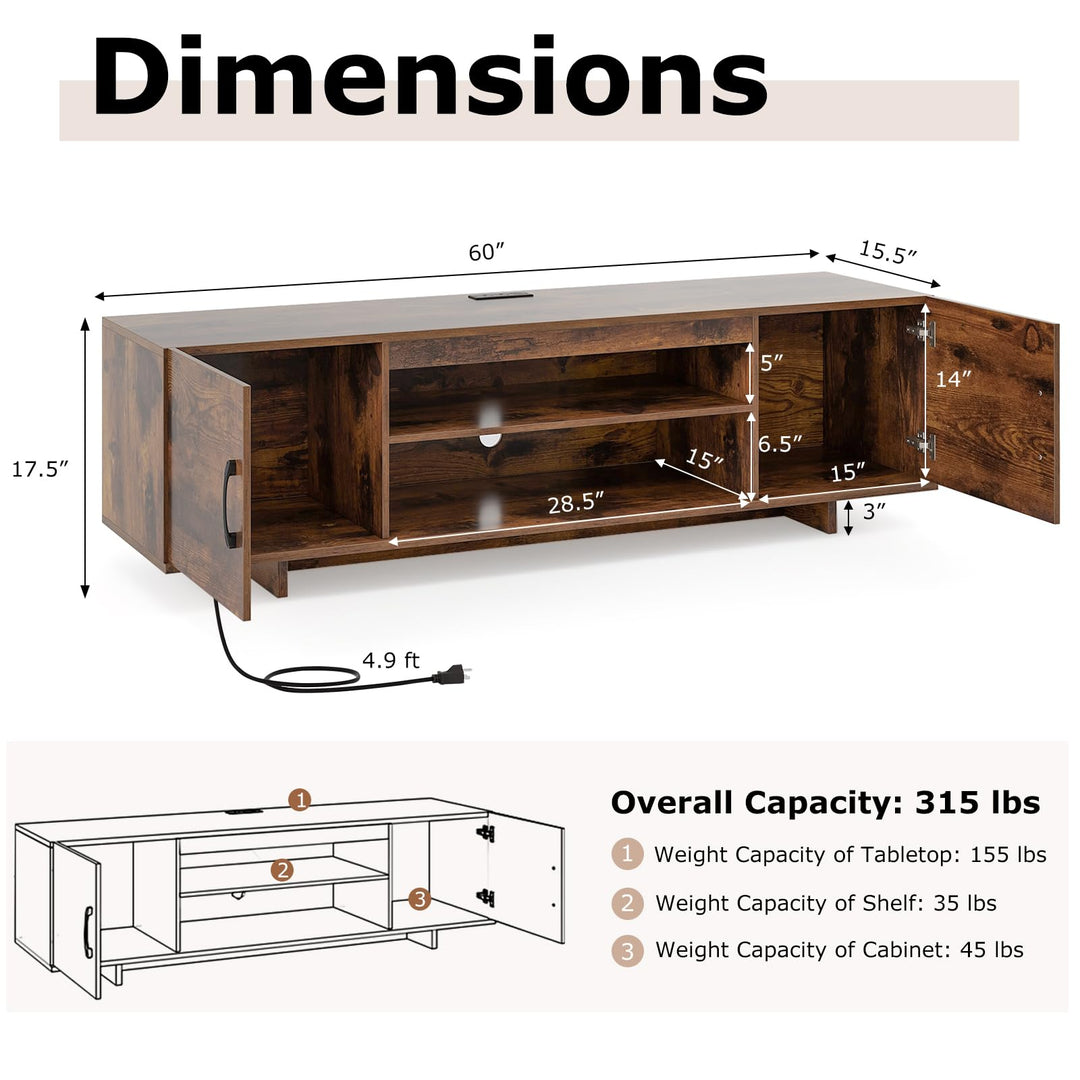 Giantex TV Stand with Power Outlet for TVs up to 70”, Entertainment Center w/ 2 Cable Holes, Open Shelves