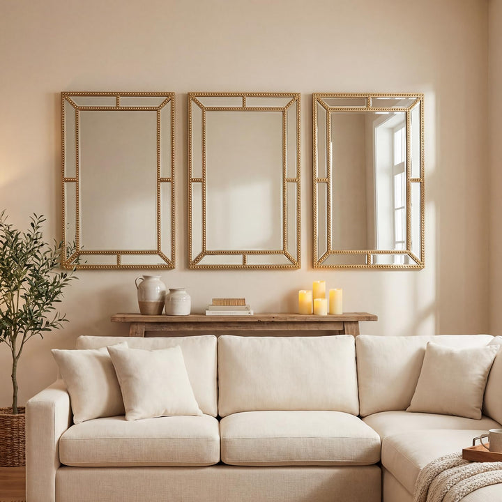 CHARMAID 36"x24" Rectangular Decorative Gold Beaded Wall Mirror