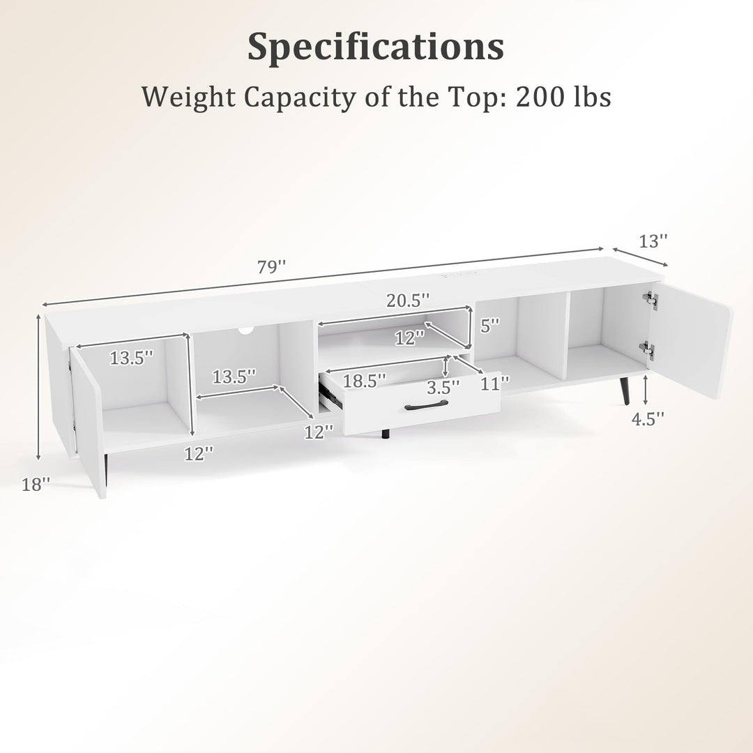 Giantex 79" White TV Stand with Power Outlets