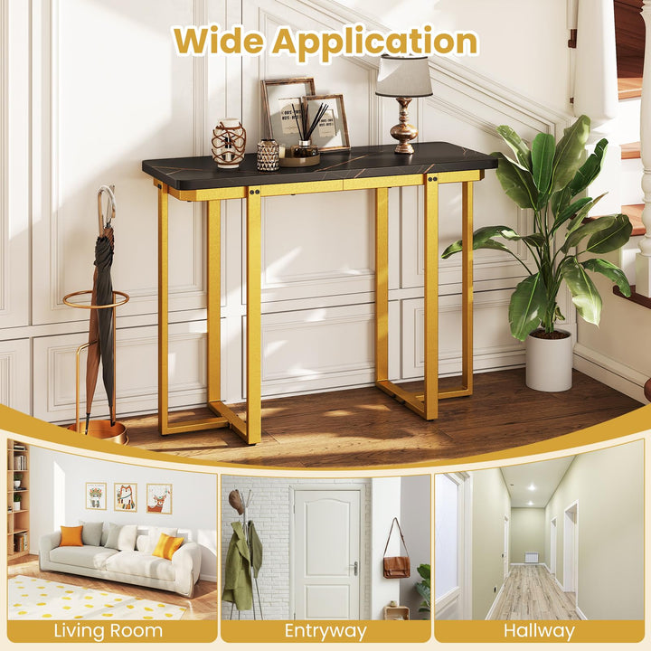 Giantex Console Table 42" Modern Faux Marble Foyer Table with Geometric Metal Frame
