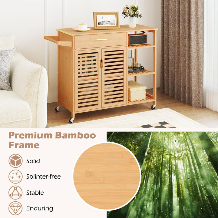 Giantex Bamboo Kitchen Island Cart with Drawer and Storage Cabinet